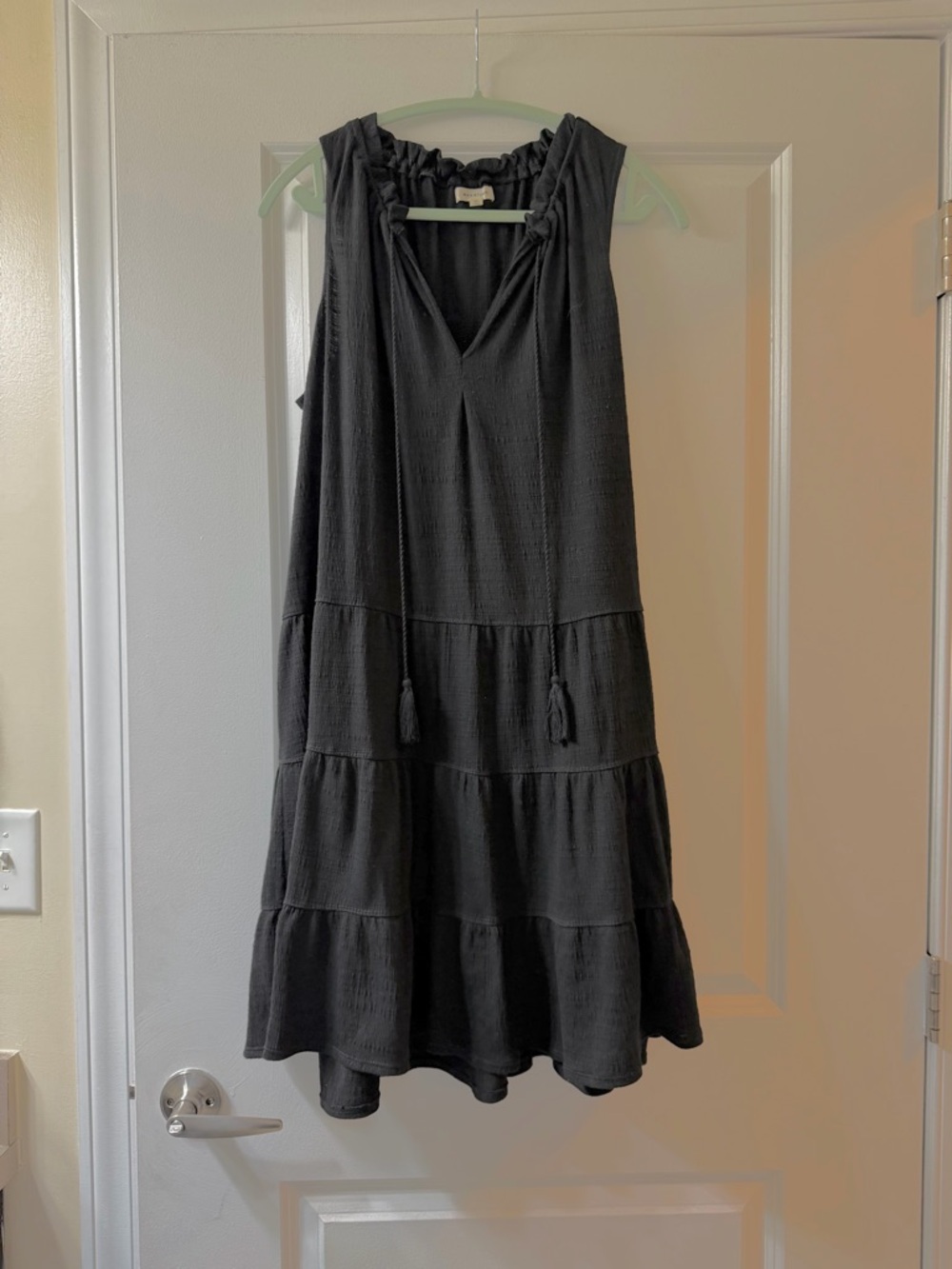 Max Studio Black Sleeveless Tiered Mini Dress with Tassel Ties